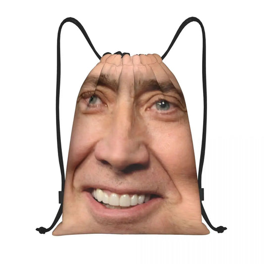 Custom Nicolas Cage Drawstring Bags Men Women Lightweight Funny Meme Sports Gym Storage Backpack eprolo