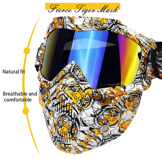 Motorcycle protective mask, riding goggles, fierce tiger mask, suitable for men and women's outdoor warmth, helmet accessories eprolo